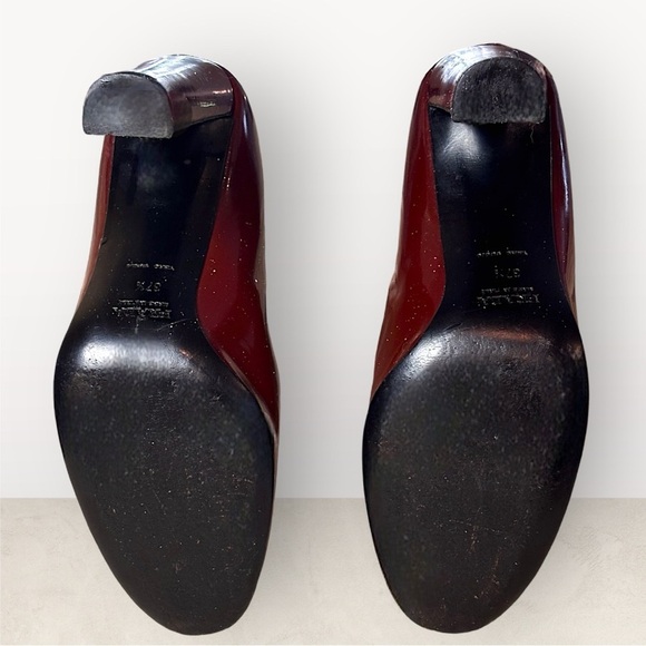 PRADA-DESIGNER- Burgundy Leather-Heel Pumps Sz 6 Casual Elegance. - Picture 3 of 6